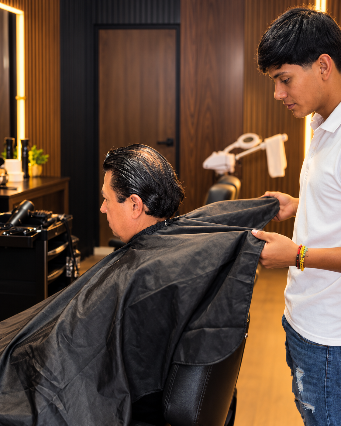 Barbero de Oso Negro preparando el corte de un cliente en Metepec
