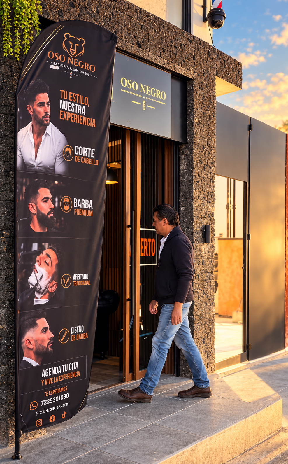 Fachada y entrada de Oso Negro Barbería & Grooming en Metepec